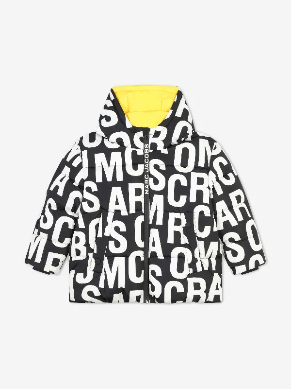 MARC JACOBS Kids Logo Puffer Jacket in Black Appliqued Jacket Beaded Jacket Sequined Jacket