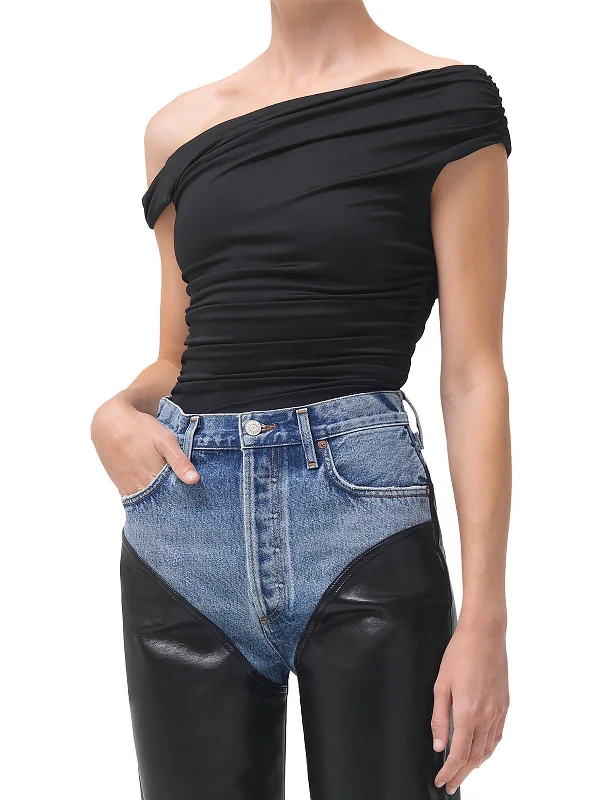 Womens Ruched Twist Sleeve Bodysuit Comfortable Seamless Bodysuit
