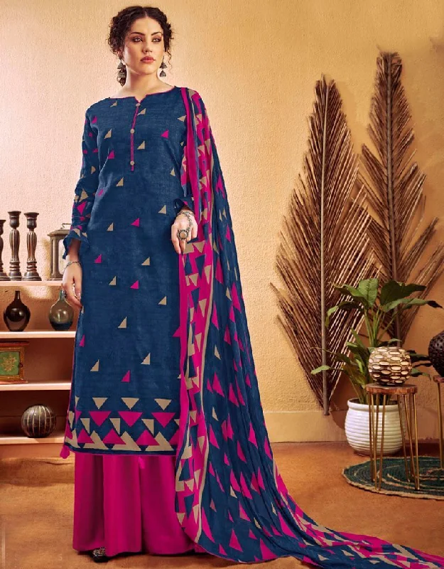 Blue Pure Zam Cotton Palazzo Dress Tunics Fleece cozy
