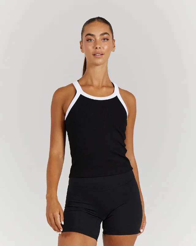 AGILITY RIBBED TANK TOP - BLACK WHITE cute tank top