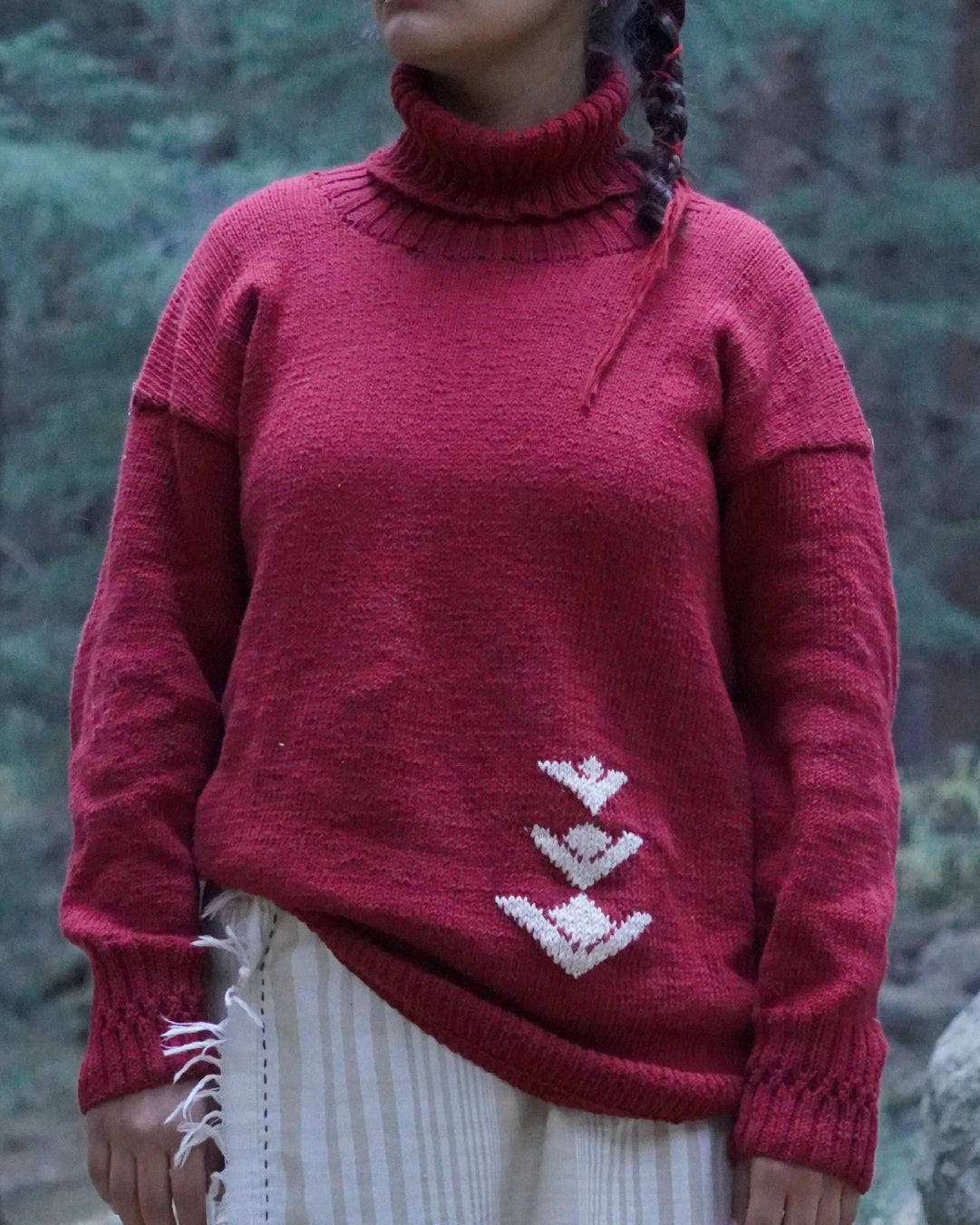 Women Turtle Neck Sweater Chenille Brocade Lace