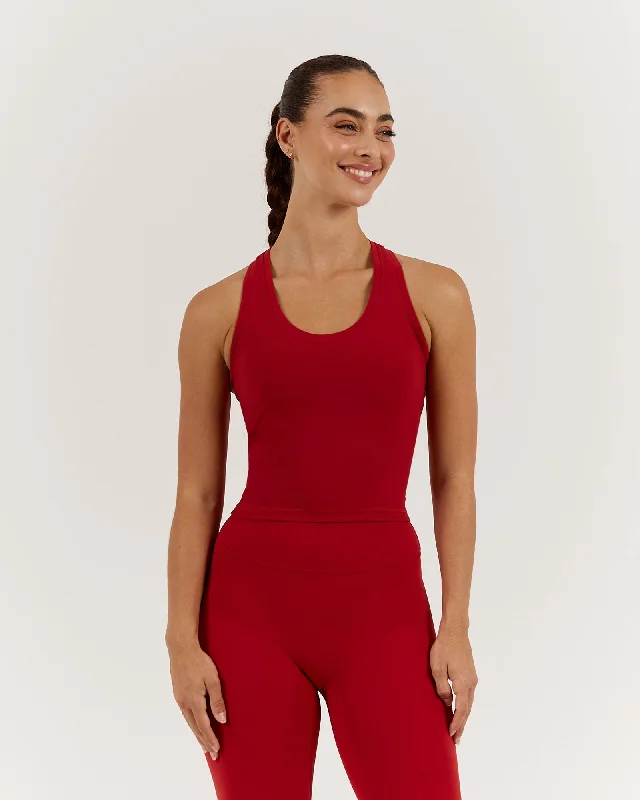LUXE MIDRIFF TANK - CHERRY crew neck tank