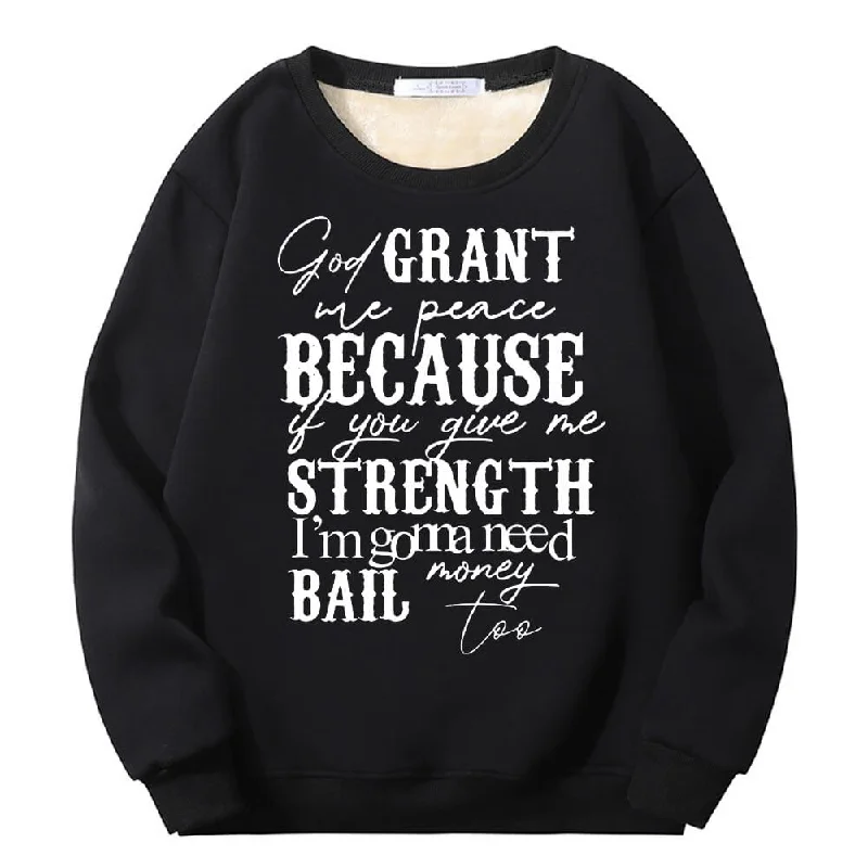 God Grant Me Peace Crew Collar Fleece Sherpa Sweatshirt Hoodie with Bell Sleeves Flared Feminine
