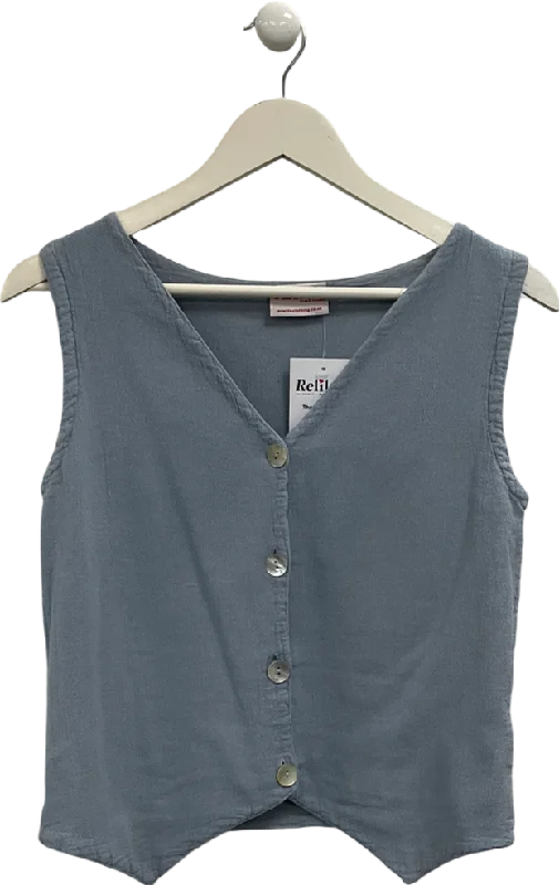one life Blue Button Down Tank UK S/M lounge tank top