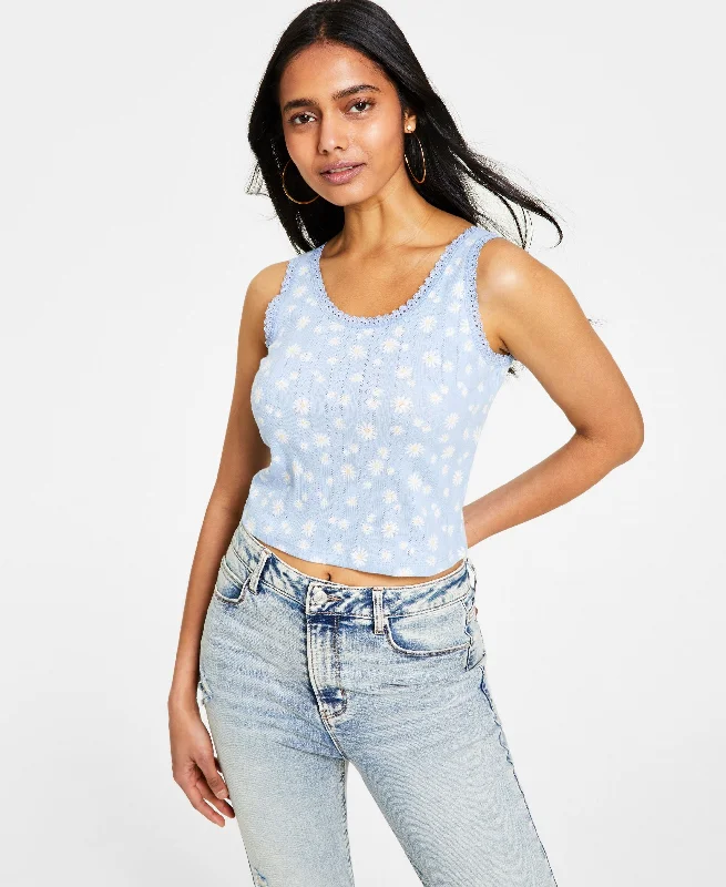 Hippie Rose Juniors' Lace-Trim Scoop-Neck Tank Top black tank top