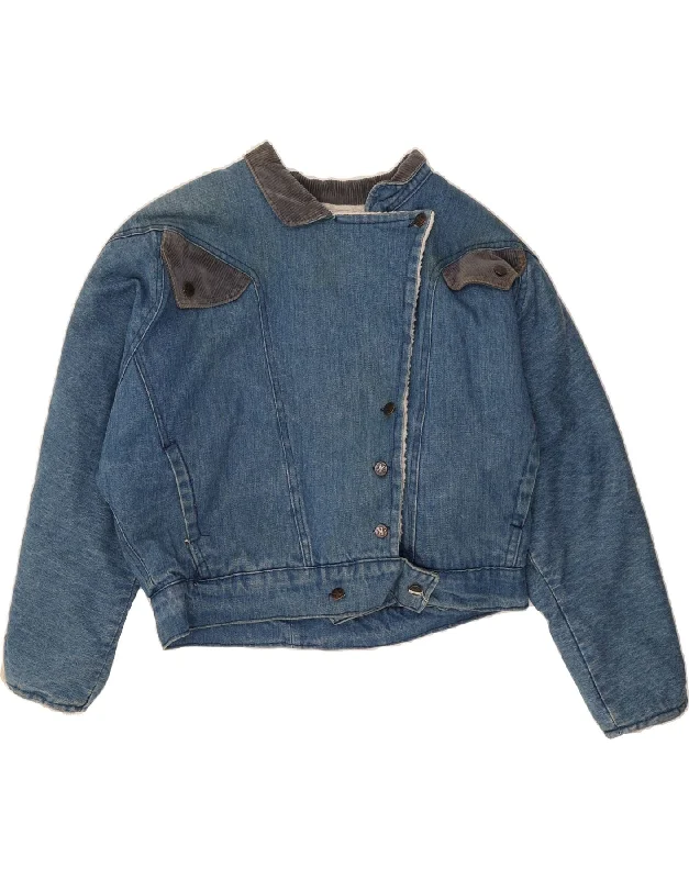 VINTAGE Womens Denim Sherpa Jacket UK 14 Large Blue Cotton Herringbone Jacket Checkered Jacket Solid Jacket