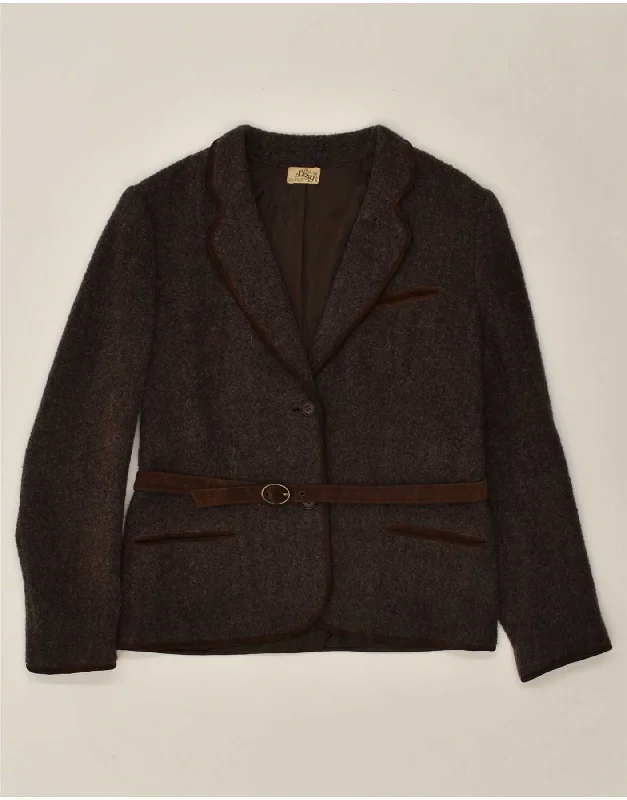 LESY Womens 2 Button Blazer Jacket IT 44 Medium Brown Wool Embroidered Jacket Appliqued Jacket Beaded Jacket