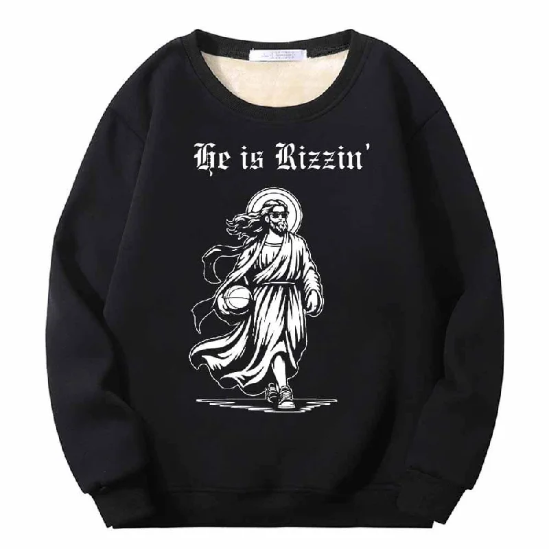 He Is Rizzin Jesus Holding Basketball Fleece Sweatshirt Hoodie with Print Artistic Unique