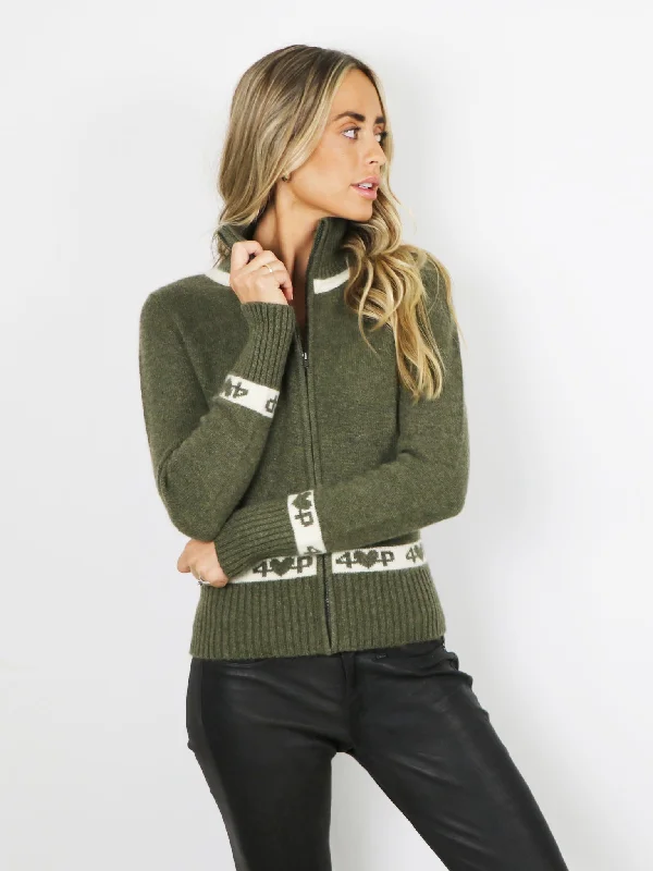 JUDY ZIP-UP SWEATER Ribbed Striped Patterned