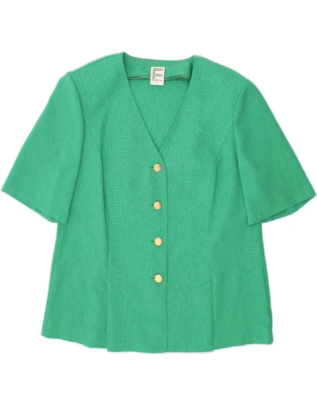 FRANKEN WALDER Womens 4 Button Short Sleeve Blazer Jacket EU 46 XL Green Nylon Fabric Polyester Fabric Spandex Fabric