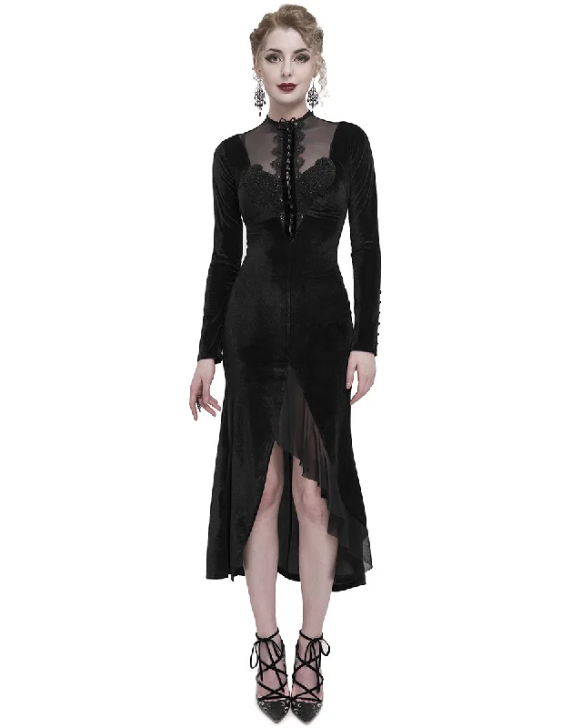 Eva Lady Womens Dark Gothic Beaded Evening Dress - Black Velvet Tunics Summer linen