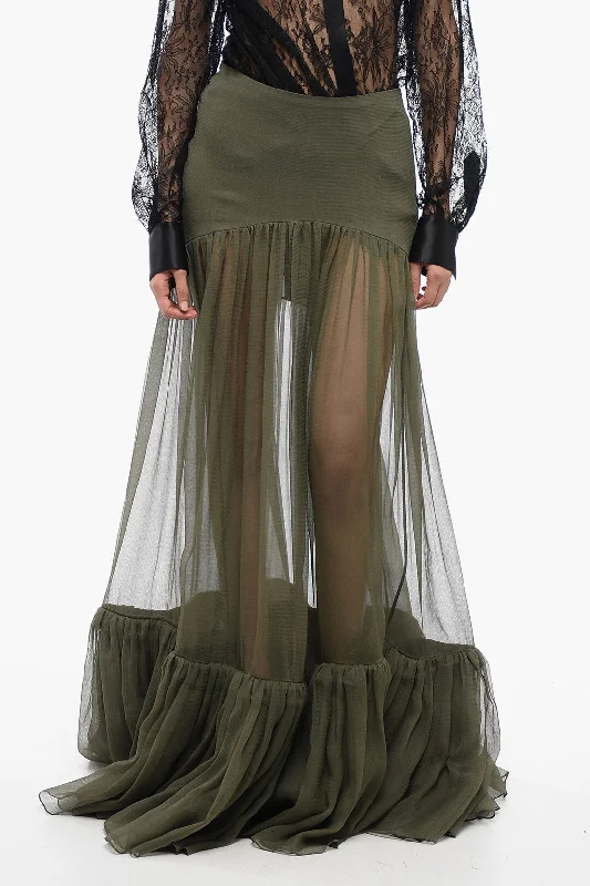 Saint Laurent Chiffon Maxi Skirt with High Waist 36 Italian size lace skirt romantic
