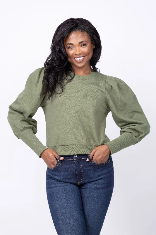 Cleobella Indi Sweatshirt in Army Green Hoodie with Elastic Waist Stretchable Comfortable