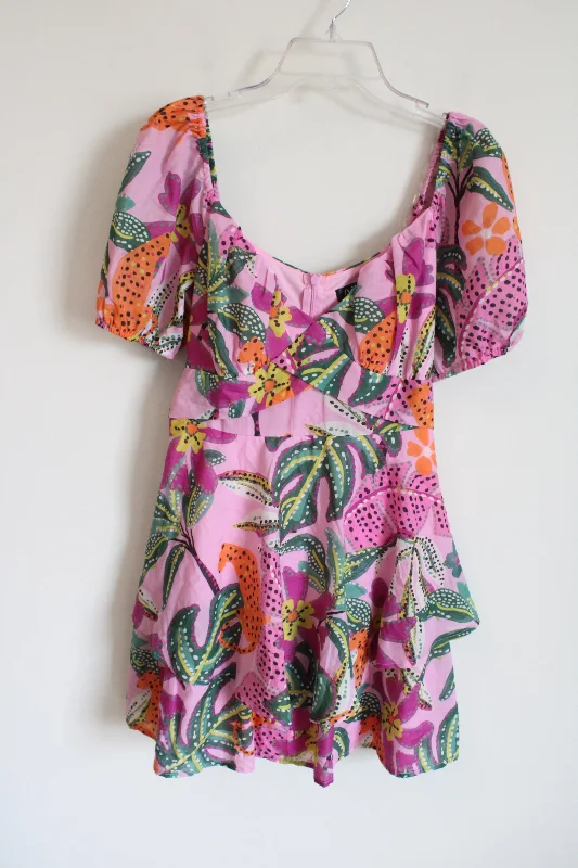 Crystal Sky Pink Patterned Floral Tiered Puff Sleeve Dress | M Tunics Floral girly