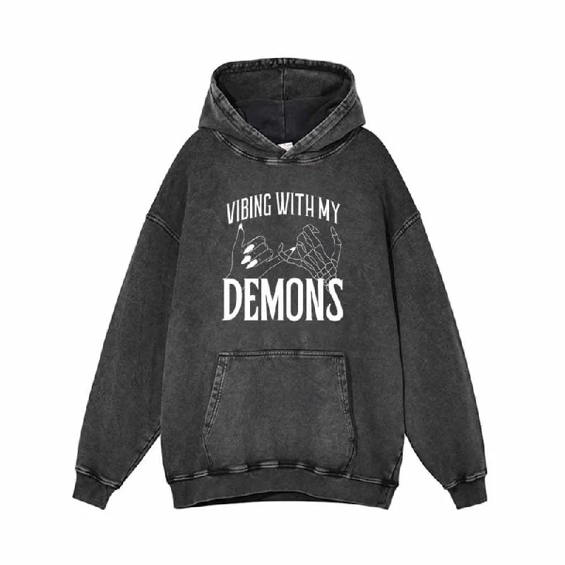 Vibing With My Demons Vintage Washed Hoodie Hoodie with Tie-Dye Psychedelic Retro