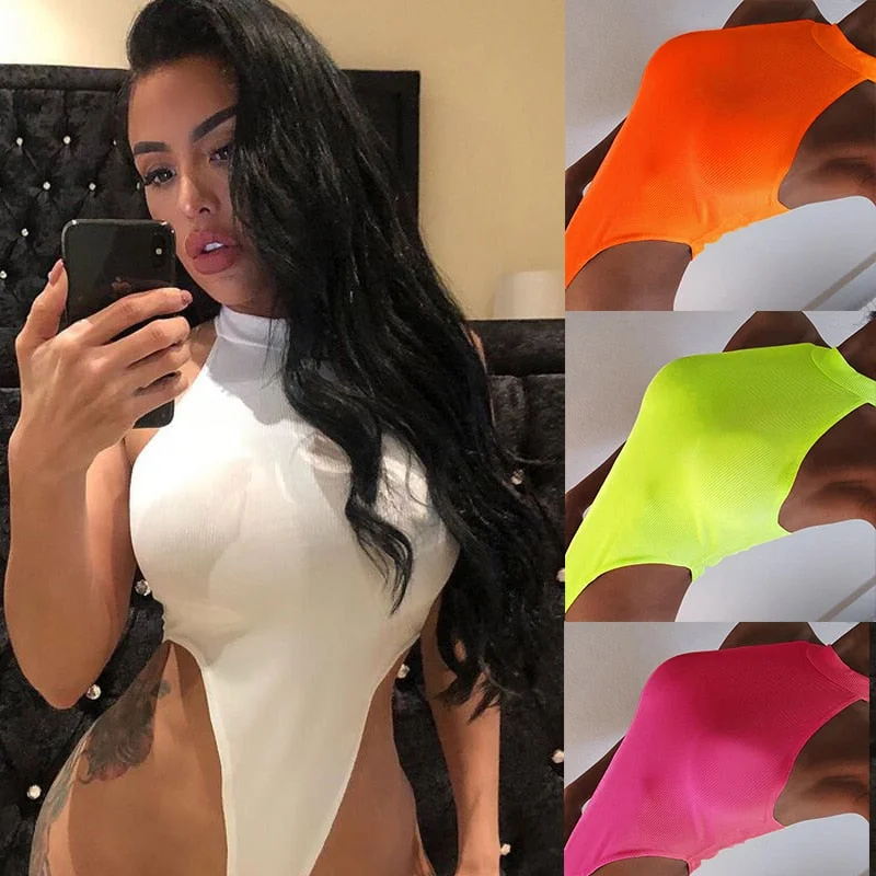 Bodycon Neon Bodysuits Summer Colorful Backless Outfit Club Party Jumpsuit Stylish Underwear Bodysuit