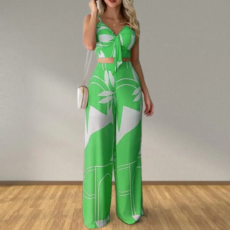 2 Pcs Women's Sleeveless Plant/Vegetable/Fruit Pants Set L 419528 Elegant Wool Trousers