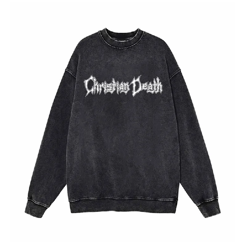 Christian Death Thorns Design Vintage Washed Sweatshirt Zip Hoodie Drawstring Kangaroo Pocket