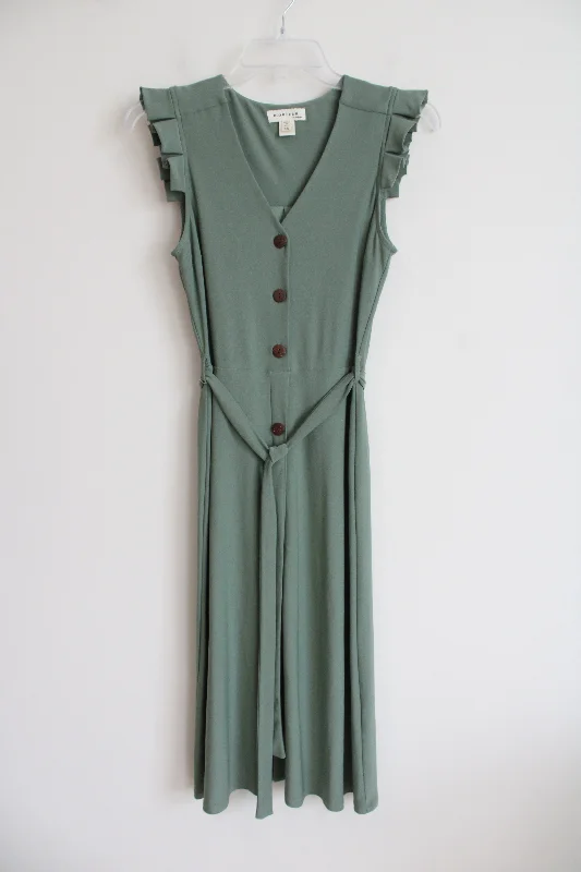 Monteau Sage Green Button Down Ruffled Sleeve Dress | XS Tunics Canvas sturdy