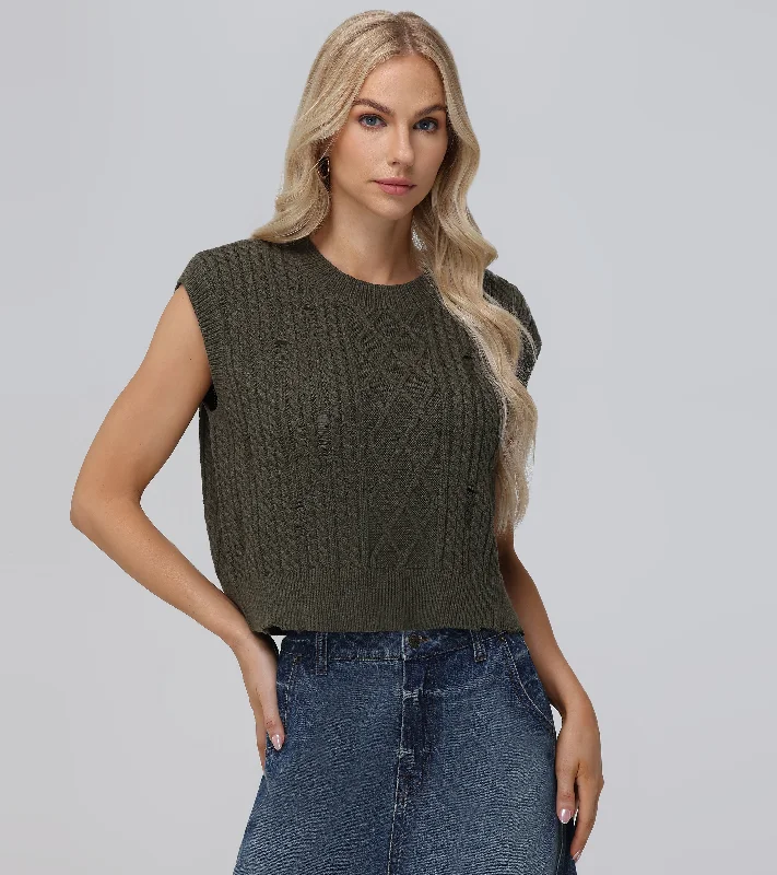 Distressed Cable Sweater Vest Terry Terry Cloth Terry Knit