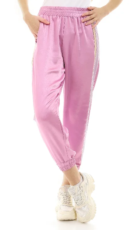 96000 Side Tape Elastic Waist & Hem Buble Gum Pants Comfortable Denim Pants