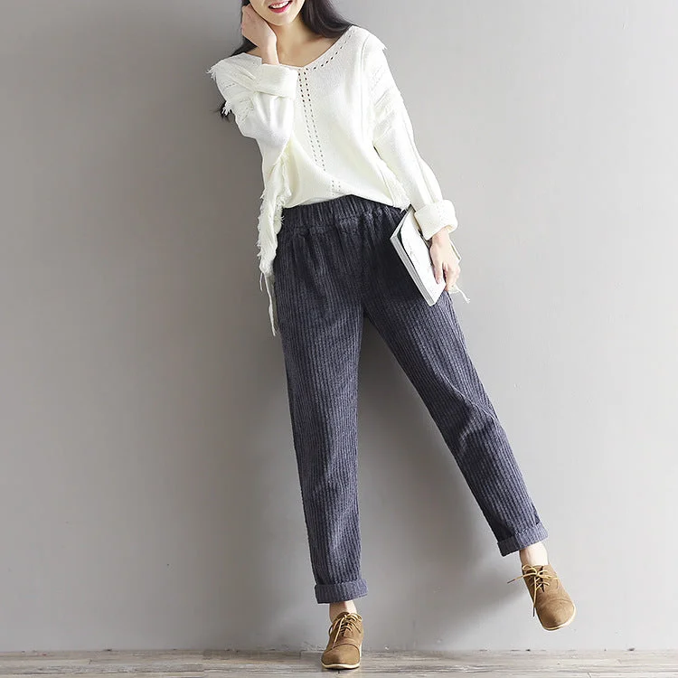 Thin Corduroy Pants Loose Fit Casual Fashionable Tapered Leg Pants