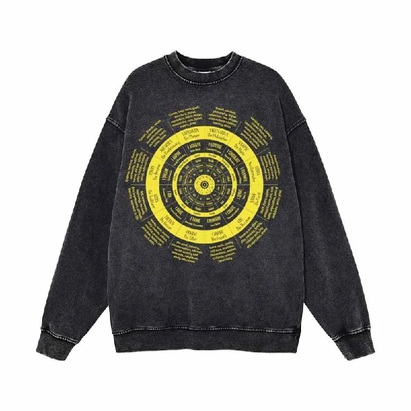 Astrology Houses And Meanings Vintage Washed Sweatshirt Hoodie with Hem Raw Edge Edgy Unfinished