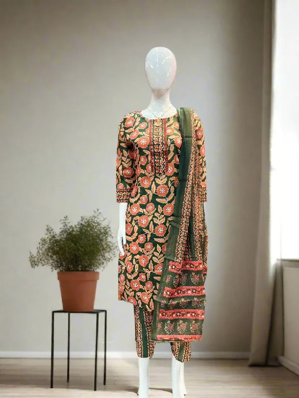 Women Cotton Mix Floral Printed Kurta Pant Dupatta Set - TPS355 Comfortable Cargo Pants