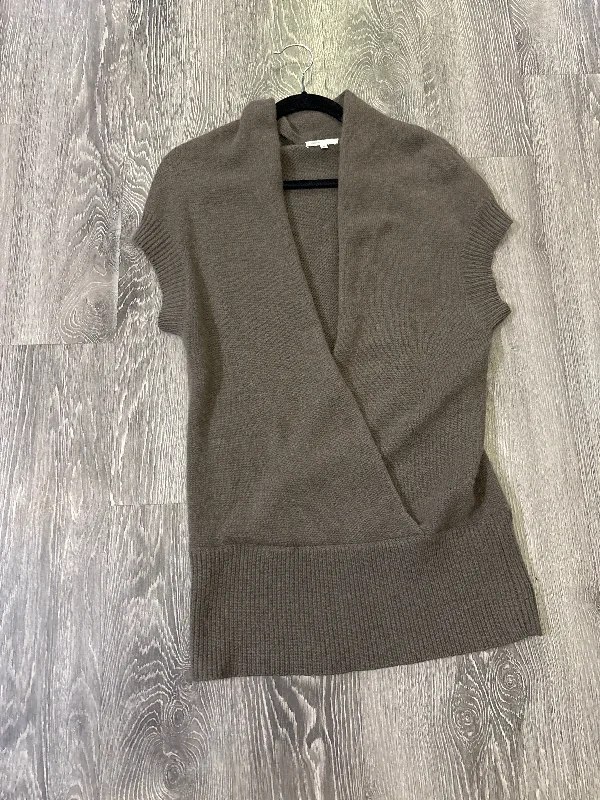 Vince Crossover Deep V Vest Sweater - Small Ribbed Striped Patterned