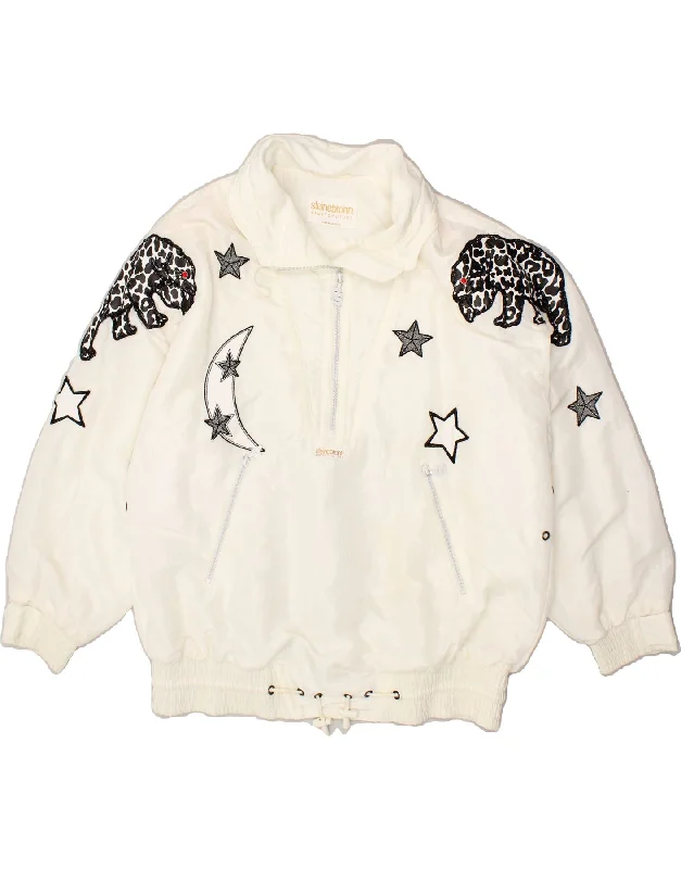 STEINEBRONN Womens Graphic Anorak Jacket EU 46 XL White Geometric Nylon Snapped Jacket Toggled Jacket Drawstring Jacket