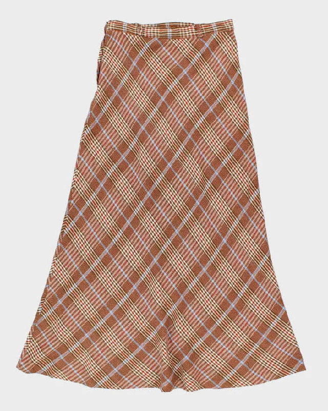 Vintage 1970s Brown Plaid Wool Maxi Skirt - M velvet skirt plush