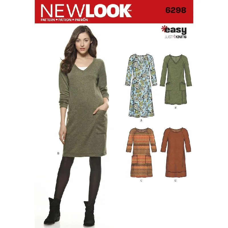 Newlook Pattern 6298 Misses' Knit Dress with Neckline & Length Variations Crew Neckline Casual
