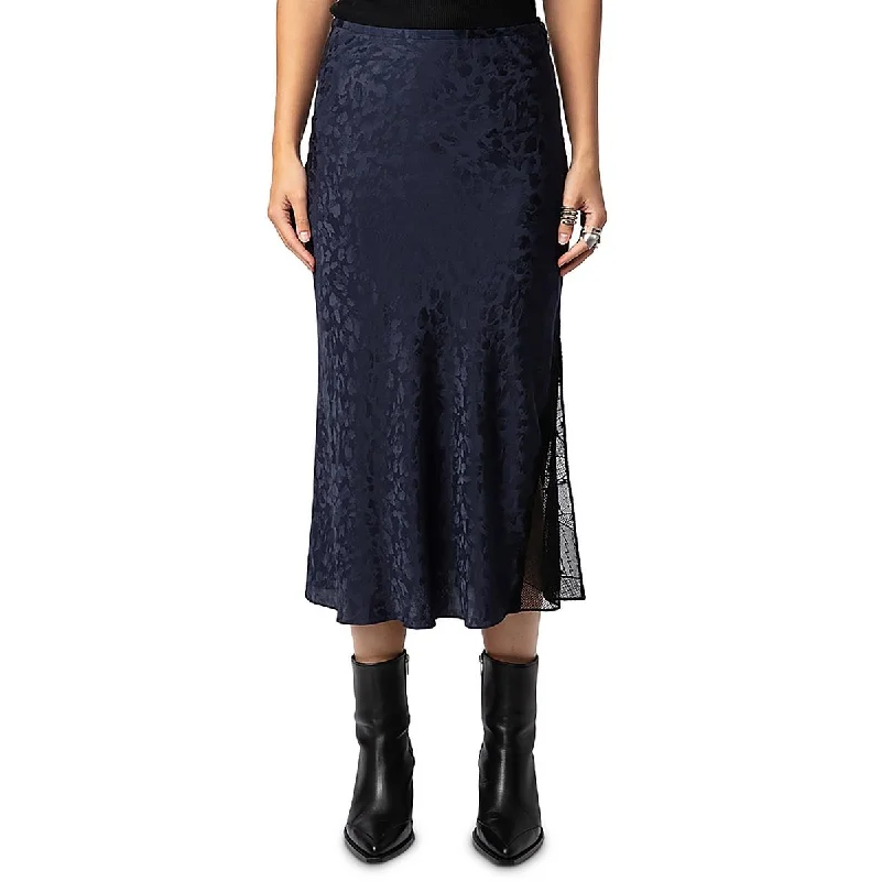 Plus Womens Silk Below Knee Midi Skirt leather skirt modern