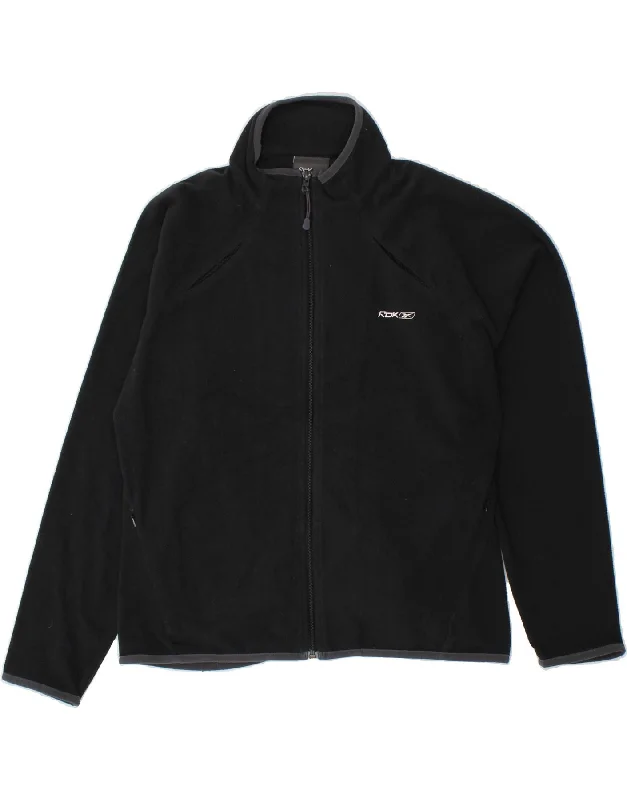 REEBOK Womens Fleece Jacket UK 18 XL Black Polyester Stand-Up Collar Roll-Neck Collar Turtle Neck