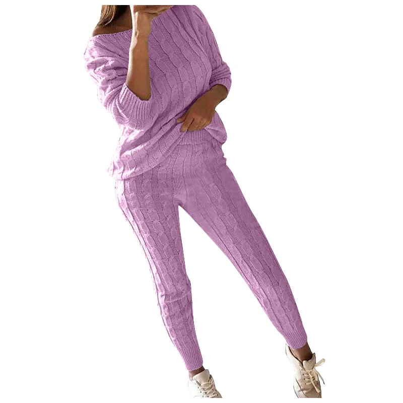 Cozy Pink Cable Knit 2pc Sweater & Leggings Set Thin Thick Dense