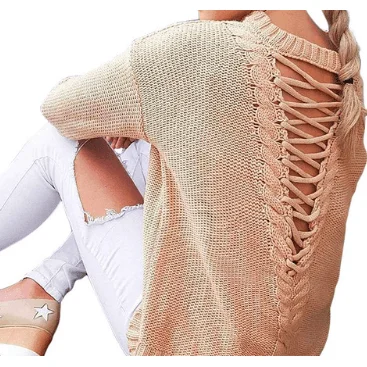 KNITTED SWEATER WITH LACE-UP BACK Lightweight Heavyweight Midweight