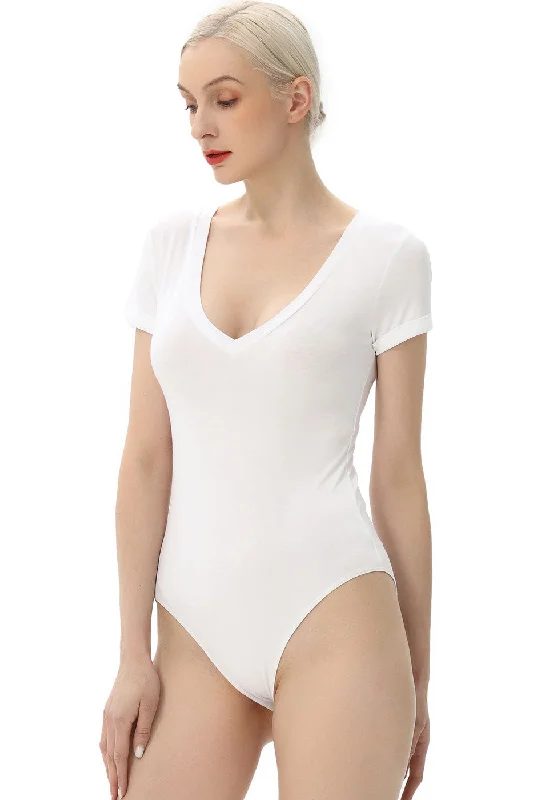 Kimi + Kai Women's V-Neck Basic Bodysuit Trendy Activewear Bodysuit