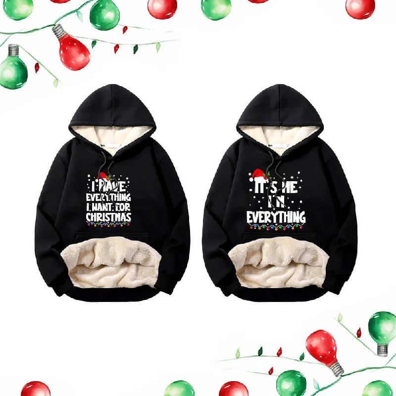 I Have Everything Fleece Sherpa Christmas Couple Hoodie Hoodie with Belted Waist Structured Tailored