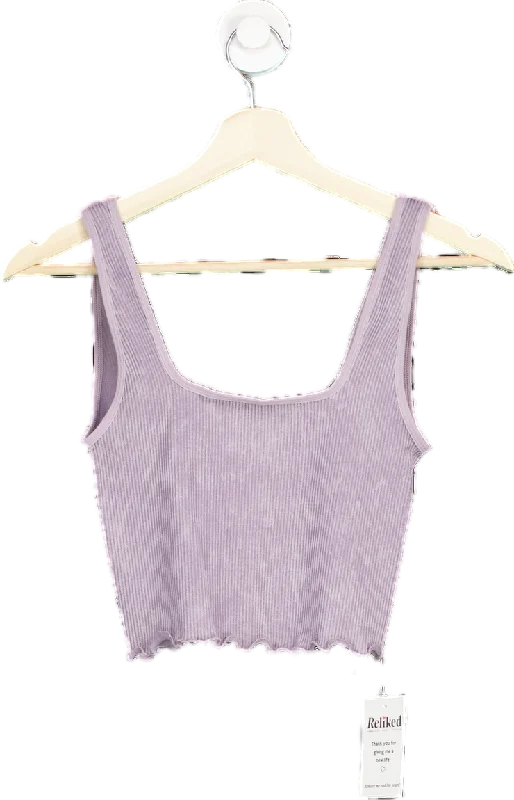 Urban Outfitters Lilac Ribbed Cropped Tank Top UK S silver tank top
