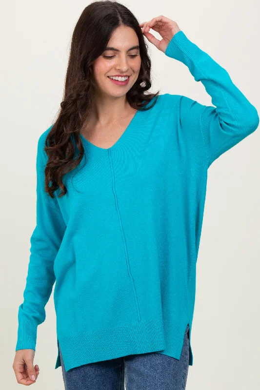 Jade Front Seam V-Neck Side Slit Sweater Elasticated Padded Insulated