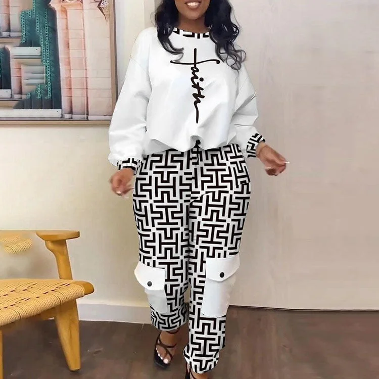 Women's Long Sleeve  Pants Set L 488088 High-Waist Trousers