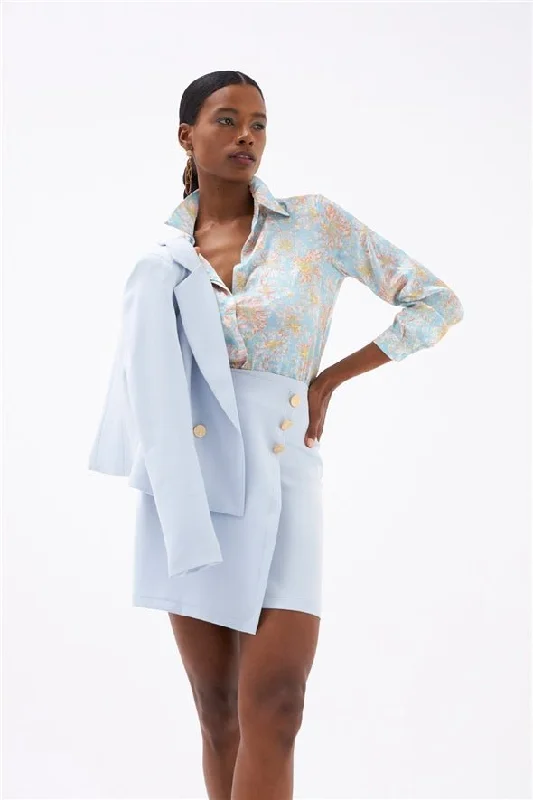 Wrap Button Detailed Skirt - Baby Blue leather skirt bold