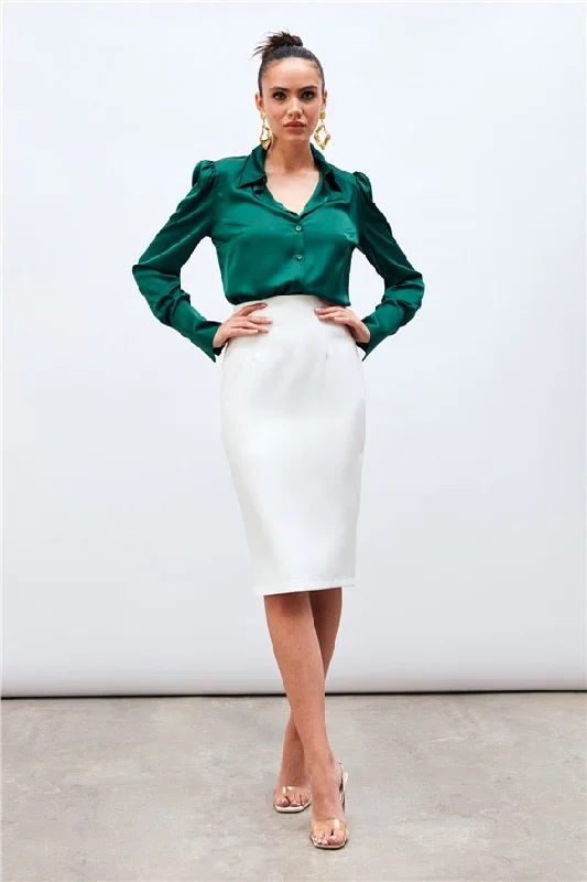 Pencil Midi Skirt - Bone velvet skirt luxurious