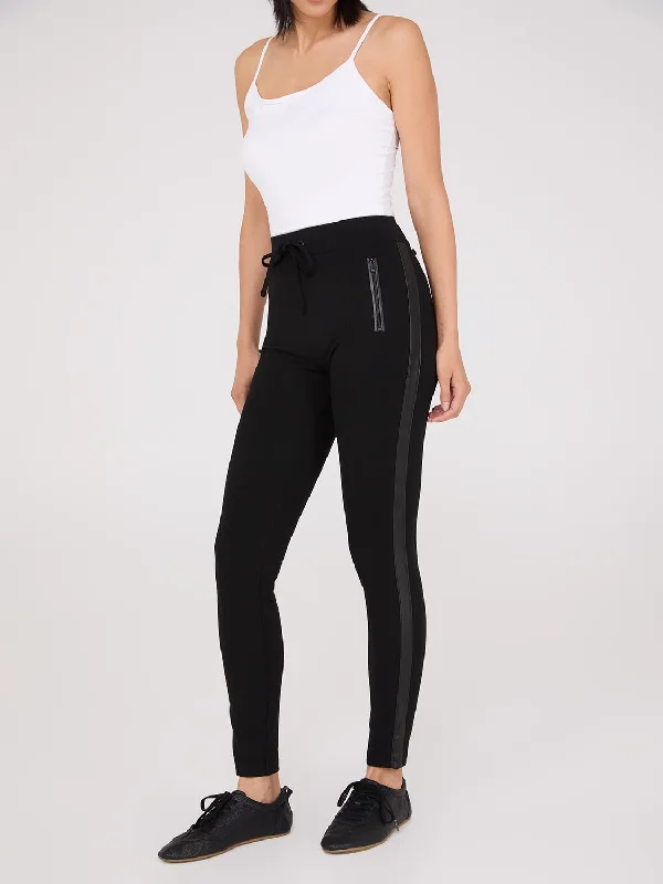 Faux Leather Trim Ankle Length Pants Casual Lounge Pants