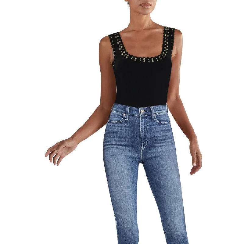 Womens Embellished Sleeveless Bodysuit Fashionable Bodysuit with Button Detail
