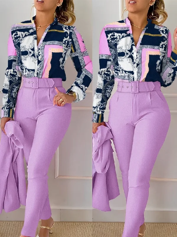 2 Pcs Women's Long Sleeve Color Pants Set 47951 Lightweight Jogger Pants