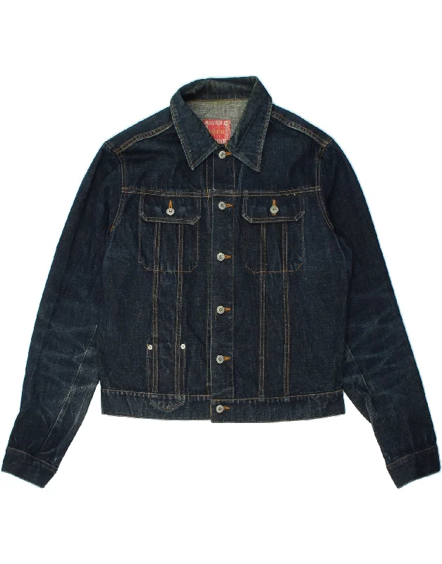 SASCH Womens Crop Denim Jacket UK 18 XL Navy Blue Cotton Jersey Jacket Tulle Jacket Batik Jacket
