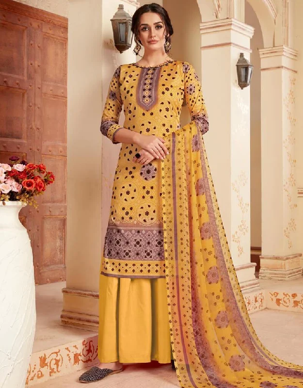 Yellow Pure Cotton Palazzo Dress Tunics Business professional