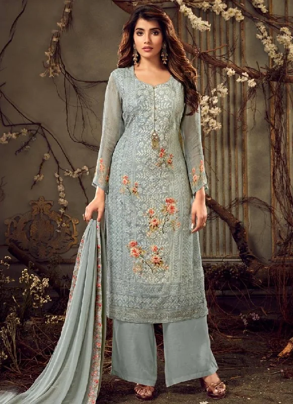 Grey Pure Viscose Bemberg Georgette Palazzo Dress Tunics Polka dots