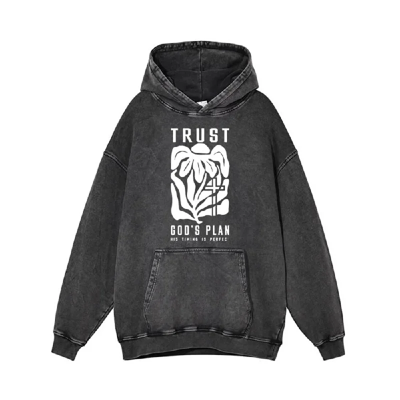 Trust God’s Plan Floral Cross Vintage Washed Hoodie Hoodie with Earth Tones Natural Calm